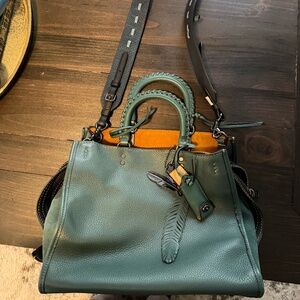Coach 1941 Rogue 30 With Whipstitch Handle Teal Mixed Leather F58116